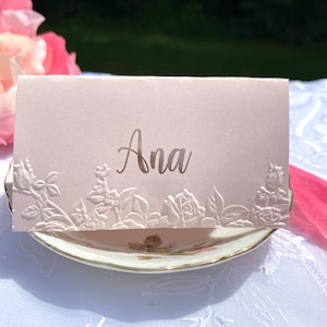 Embossed Place Cards | Wedding Place cards | Wedding Name Card | Placecard | Name Card | Escort Card| Blush Place Cards with Gold Foil |