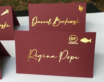 SALE Wedding Place Cards|Place Cards Wedding Name Cards|Escort Cards|Cranberry/Maroon and Gold Foil or Silver foil  fall place cards