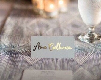 Gold Foil  Escort Cards Reception Name Cards|Tent Cards|Rose Gold Rehearsal Dinner Place cards|Foil Script place cards|Calligraphy