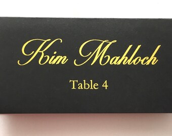 Foil Script Wedding Place Cards | Black Card Stock