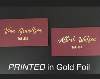 Custom  Wedding Place Cards in Maroon/Cranberry with  silver foil