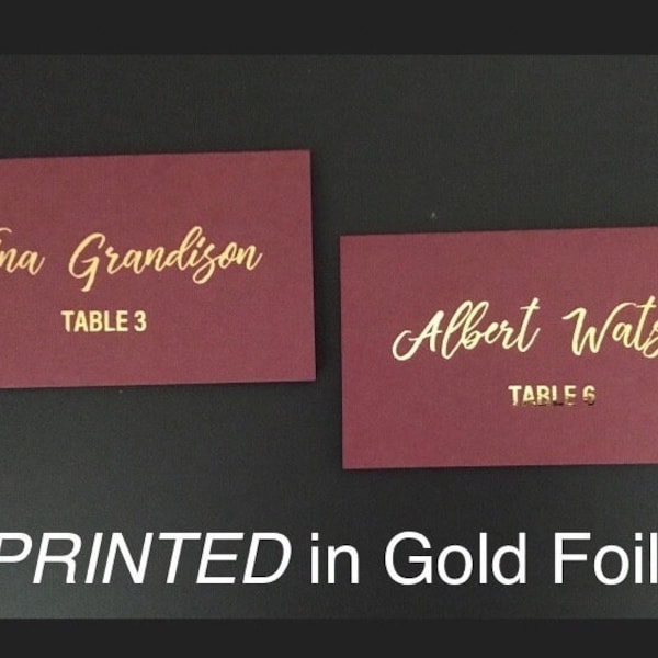 Custom  Wedding Place Cards in Maroon/Cranberry with  silver foil