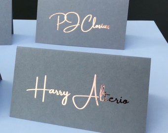 Wedding Place Cards | Place Cards Wedding Name Cards | Escort Cards| Med. Gray cards w/ Silver | Gold | RoseGold Foil place cards|Placecards