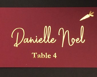 SALE Wedding Place Cards|Place Cards Wedding Name Cards|Escort Cards|Cranberry/Maroon and Gold Foil or Silver foil  place cards