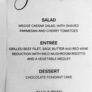 Printed Vellum Menu Cards | Dinner Menu | Personalized Menu Cards | Wedding Reception Menu | Rehearsal Dinner Menu