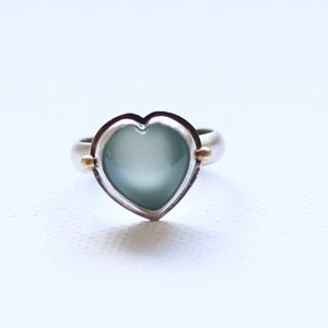 Ready to ship Aqua blue Chalcedony heart sterling silver statement ring with 14k gold ,OOAK image 3
