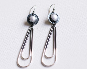 Ready to Ship, Freshwater pearls and sterling silver lightweight long dangle earrings "Moonlight"