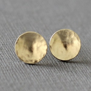 Moon gold studs, disc concave earrings in solid yellow gold and rose gold image 1