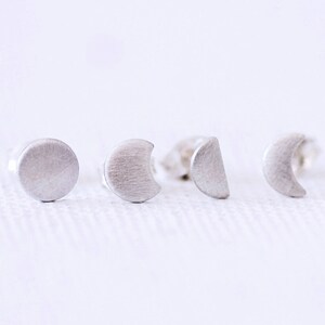 Moon Phase Studs, Silver Moon Earrings, mismatched earrings set image 2