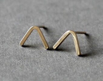 Gold Peak Stud Earrings, 9ct solid yellow gold earrings, geometric V shape studs, mountain studs