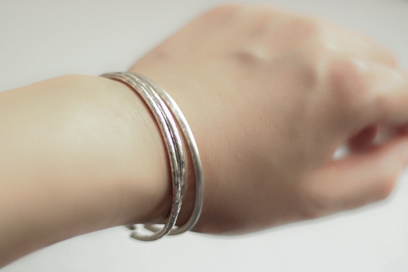 Minimalist Sterling Silver Cuff Bracelet, Modern silver bracelet, simple matt cuff zdjęcie 5
