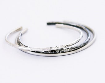 Set of Three Minimalist Sterling Silver Cuff Bracelet