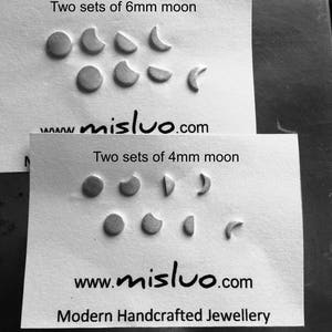 Moon Phase Studs, Silver Moon Earrings, mismatched earrings set image 7