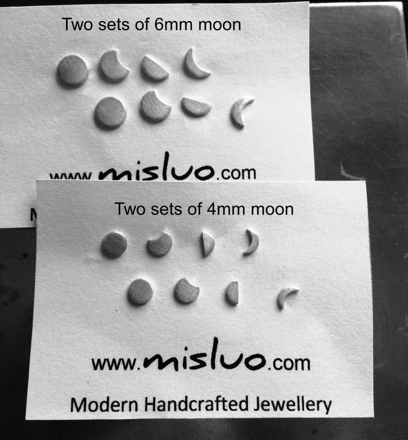 Moon Phase Studs, Silver Moon Earrings, mismatched earrings set image 7