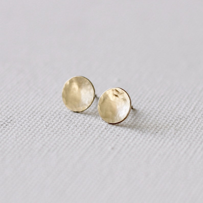 Moon gold studs, disc concave earrings in solid yellow gold and rose gold image 3