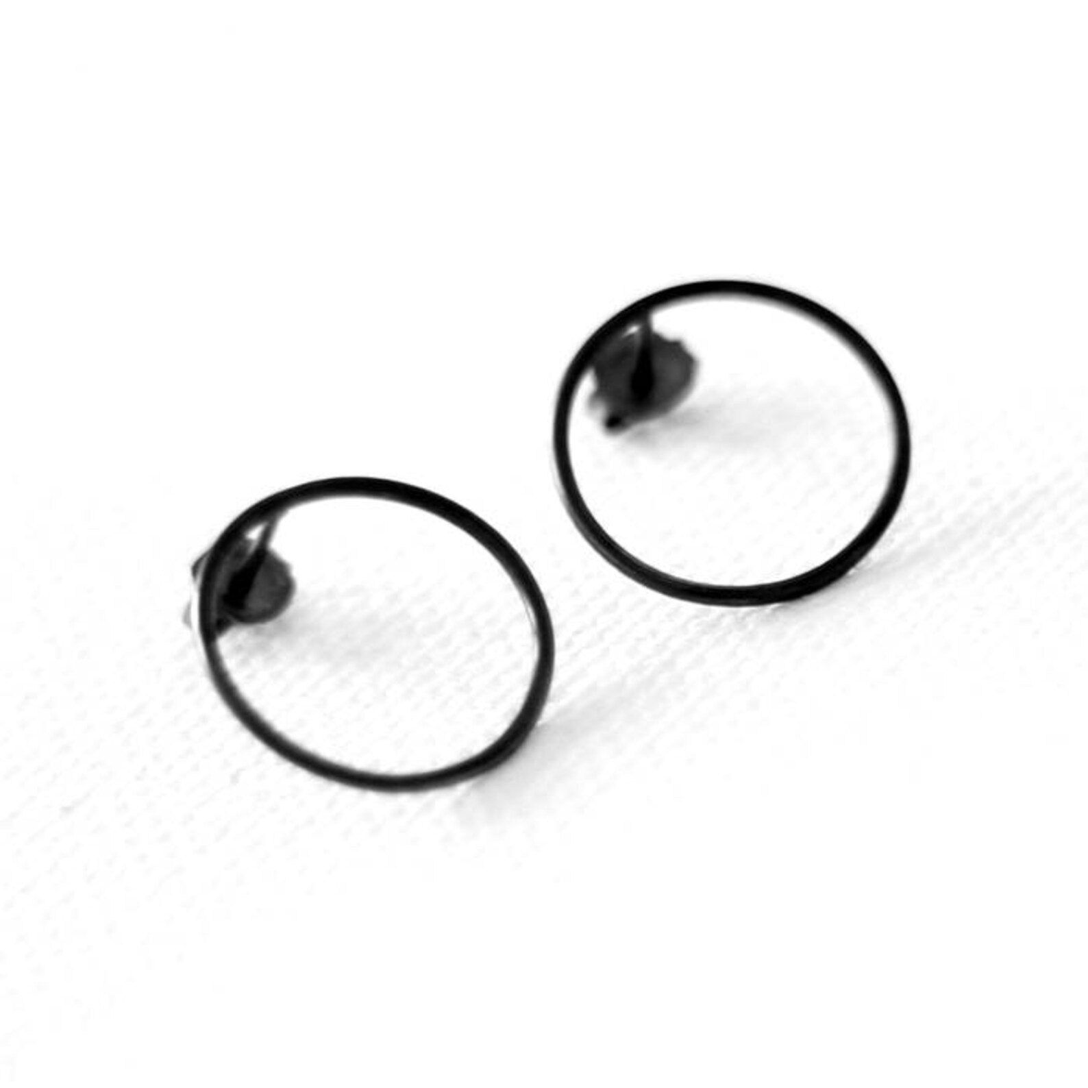 Oxidized Circle Earrings Silver Stud Earrings Simple Black Etsy