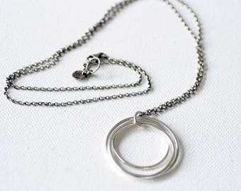 Ready to ship, Three circle sterling silver minimalist necklace, Tri-circle pendant long necklace