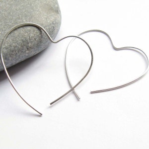 Open Heart Hoop, Simple Silver Earrings,Silver Heart Earrings, Sterling Silver Hoop image 1