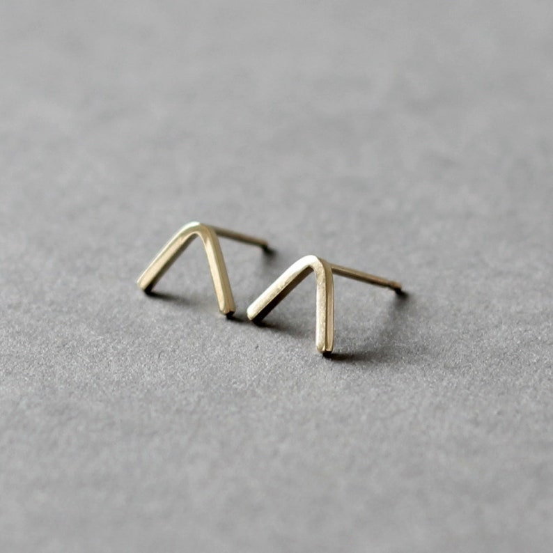 Gold Peak Stud Earrings, 9ct solid yellow gold earrings, geometric V shape studs, mountain studs image 2