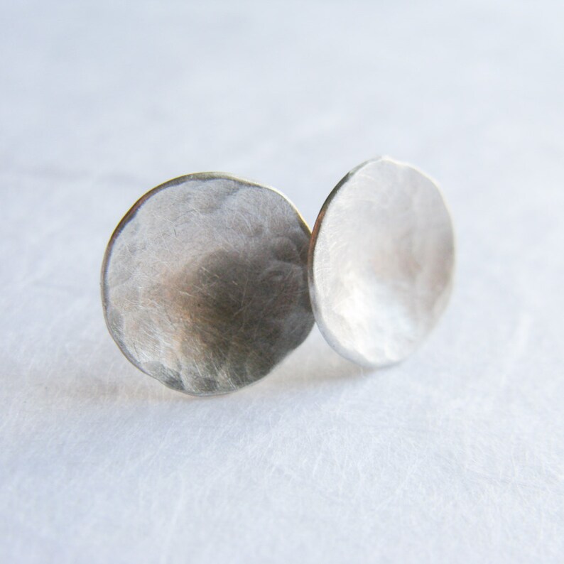 Moon silver studs hammered and matt finish Dome silver image 5