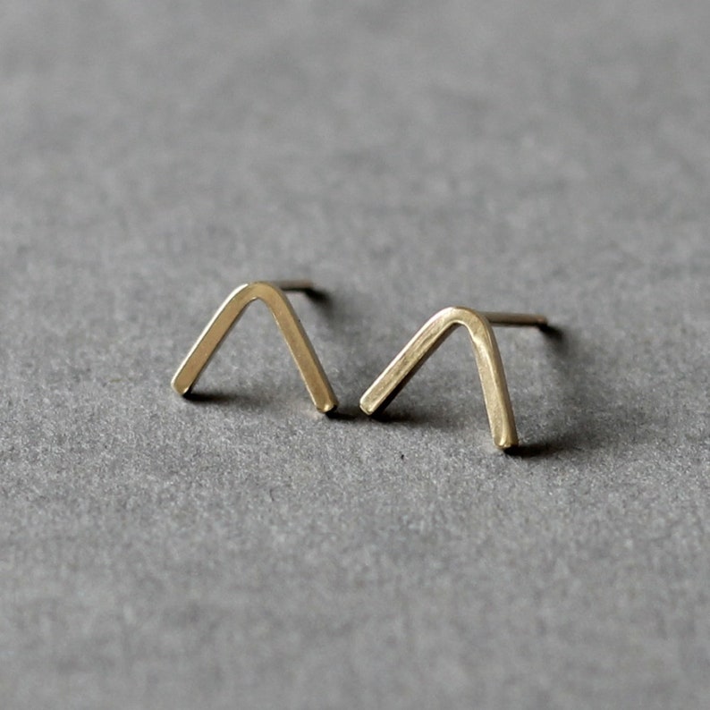 Gold Peak Stud Earrings, 9ct solid yellow gold earrings, geometric V shape studs, mountain studs image 1