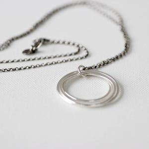 Ready to ship, Three circle sterling silver minimalist necklace, Tri-circle pendant long necklace image 3