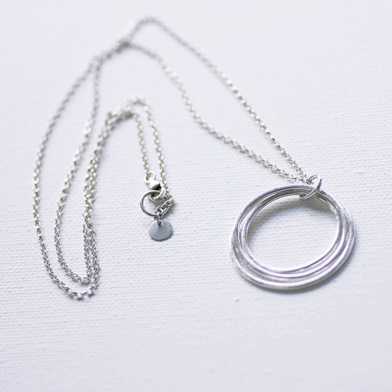 Ready to ship, Three circle sterling silver minimalist necklace, Tri-circle pendant long necklace image 6