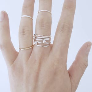 Set Two Stacking Rings, Sterling Silver Dotted Skinny Rings, Oxidized Silver Ring image 5