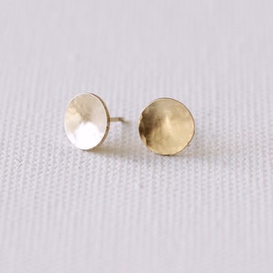 Moon gold studs, disc concave earrings in solid yellow gold and rose gold image 2