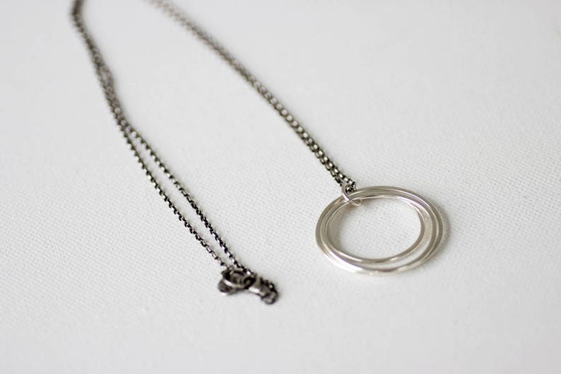 Ready to ship, Three circle sterling silver minimalist necklace, Tri-circle pendant long necklace image 4