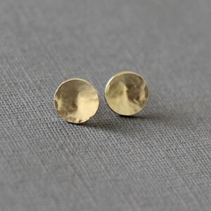 Moon gold studs, disc concave earrings in solid yellow gold and rose gold image 5