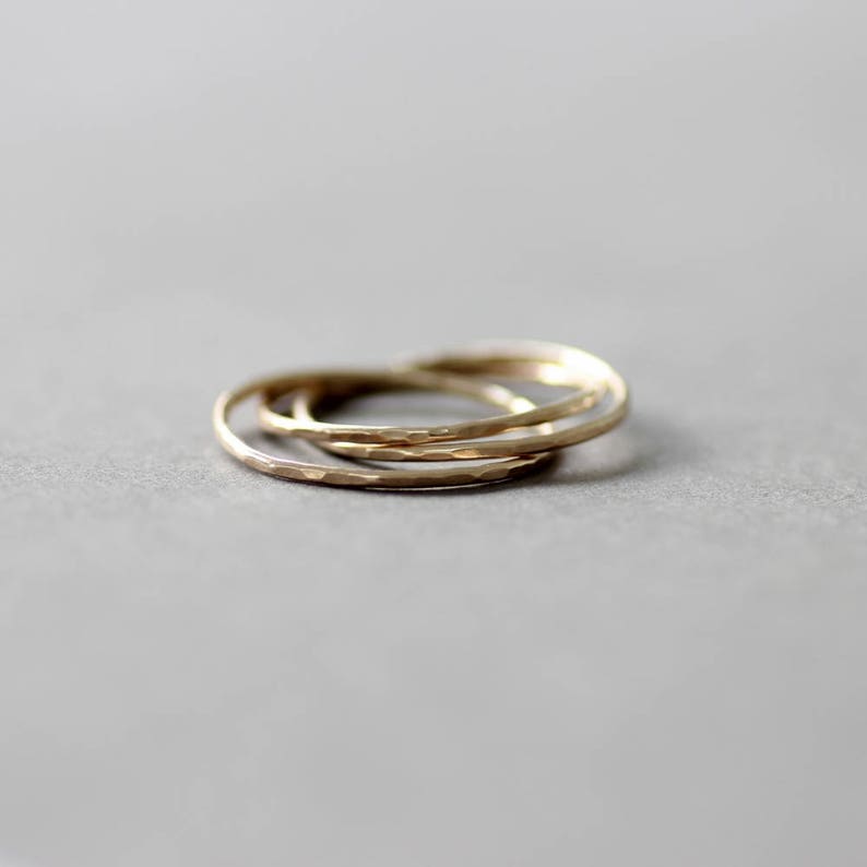 9ct Gold Interlocking ring, gold slim rings, rolling rings, rose gold interlocking ring image 1