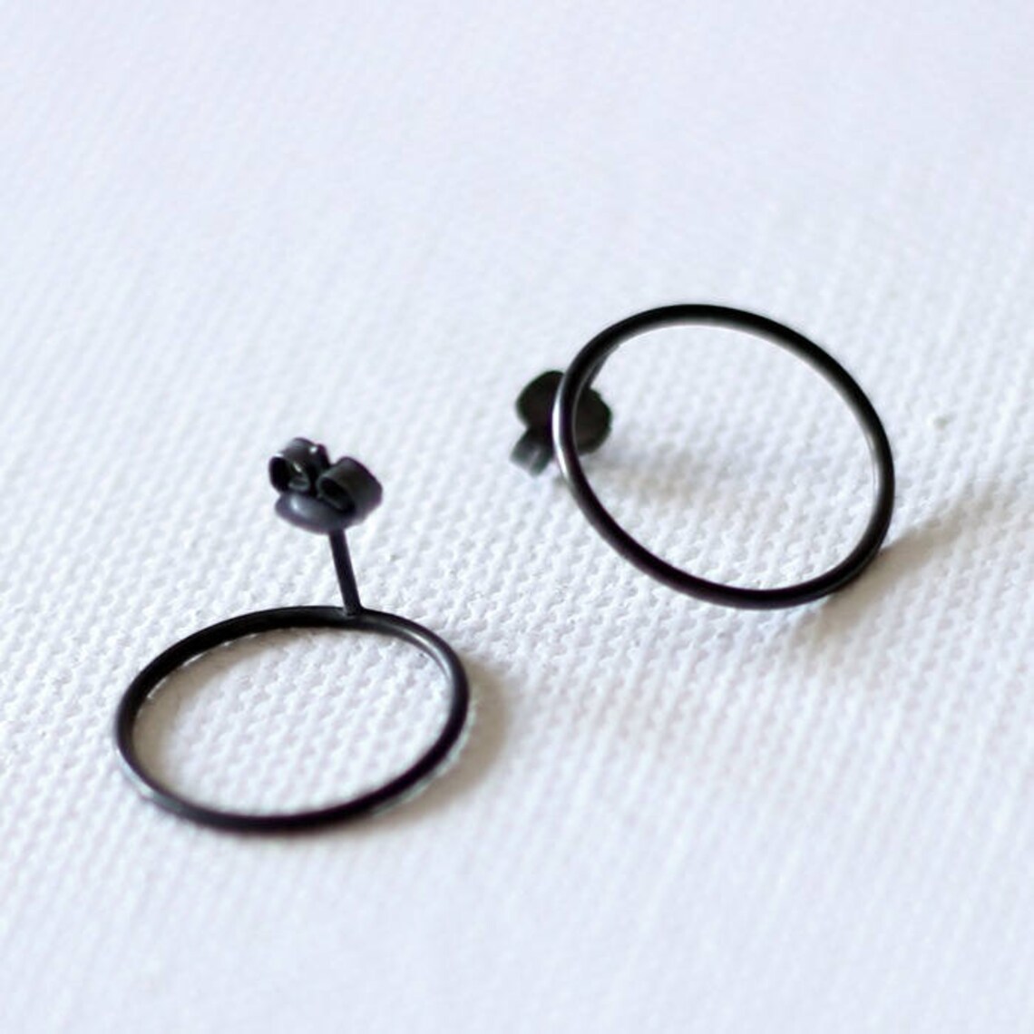 Oxidized Circle Earrings Silver Stud Earrings Simple Black Etsy
