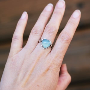 Ready to ship Aqua blue Chalcedony heart sterling silver statement ring with 14k gold ,OOAK image 5