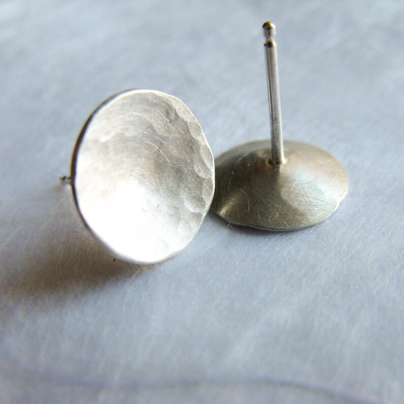 Moon silver studs hammered and matt finish Dome silver image 2
