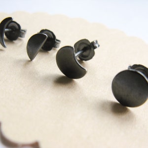 Moon phase dark silver stud earrings, mix and match sterling silver post earrings image 3