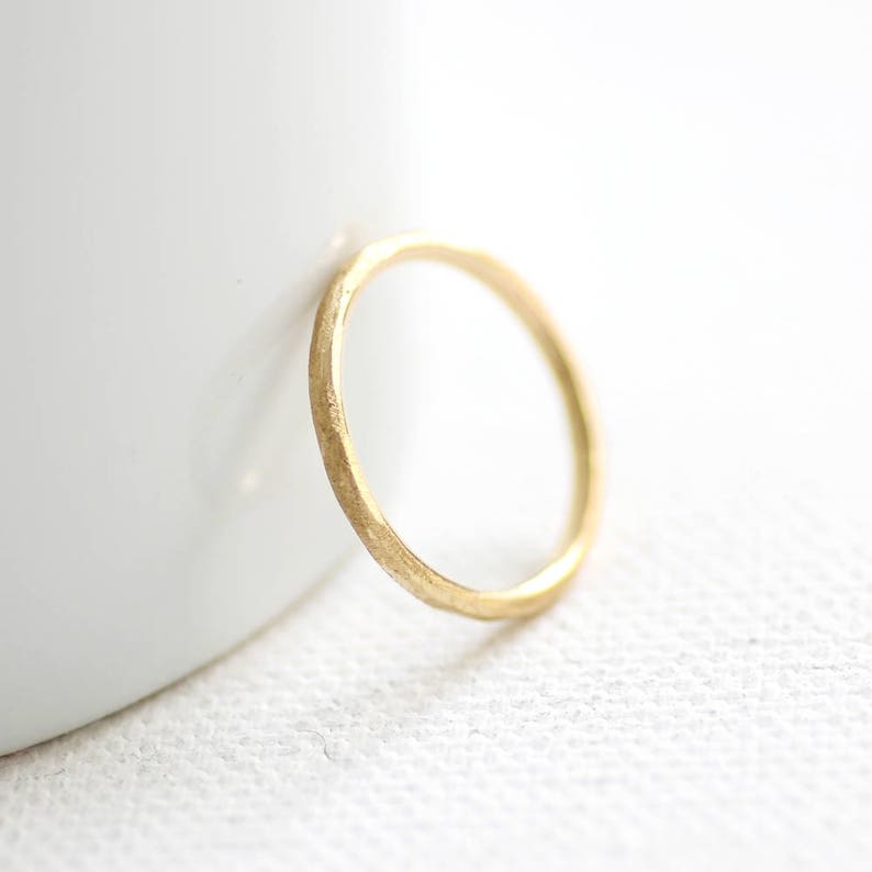 Solid Gold Faceted Ring, minimalist stacking ring, rustic wedding ring, organic gold ring image 3