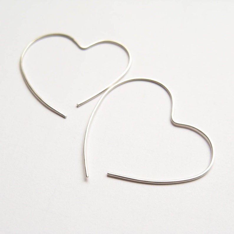 Open Heart Hoop, Simple Silver Earrings,Silver Heart Earrings, Sterling Silver Hoop image 3