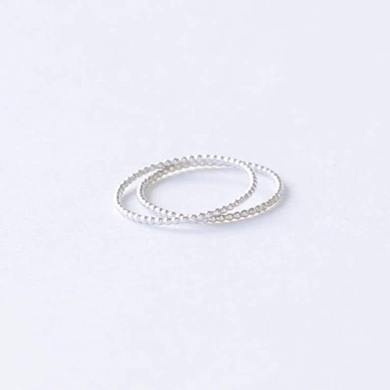 Set Two Stacking Rings, Sterling Silver Dotted Skinny Rings, Oxidized Silver Ring image 3