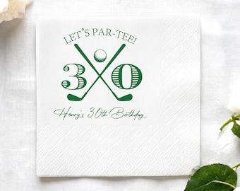 Lets Par Tee 30th Birthday Napkins, Custom Golf Cocktail Napkin, Mens Milestone Party Favors, Personalized Golfing Birthday Decor