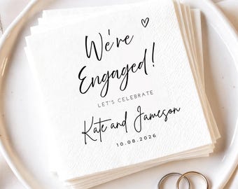Personalized Engagement Napkins, Custom We're Engaged Party Decor, Minimalist Wedding Shower Napkin, Engagement Celebration, Couple Names