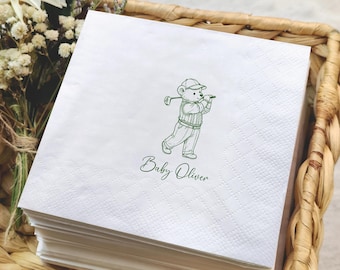 Custom Golf Bear Napkins Personalized Baby Boy Shower Preppy Country Club Hole In One Birthday Party Custom Paper Napkin