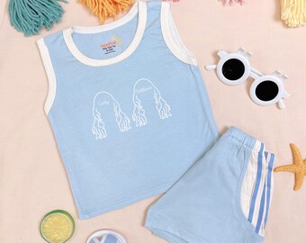 Personalized Sibling Tanktop Set: Custom Name Matching Sleepwear