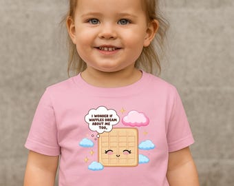 Toddler Pink Waffle Tee, Cute Food Shirt for Kids, Funny Toddler Brunch Outfit, Kawaii Breakfast T-Shirt, Dreamy Waffle Shirt