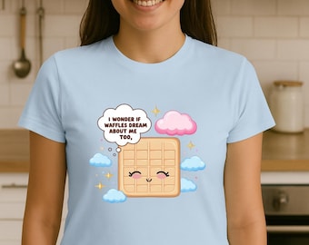Cute Waffle Graphic Tee in Light Blue Women's T-Shirt, Funny Breakfast Shirt, Foodie Gift Idea, Softstyle Comfort Tee