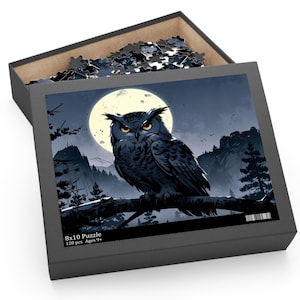 Mystical Owl Puzzle | 120, 252, 500-Piece Jigsaw, Nighttime Decor, Gift for Owl Lovers, Family Time Activity, Unique Home Decor