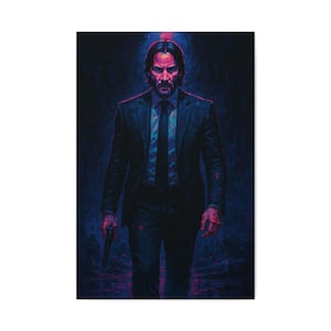 John Wick Canvas Art - Keanu Reeves Wall Print | Action Movie Poster | Room Decor | Neo-Noir Film Wall Art | Man Cave | Gym | Gift for Him