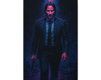 John Wick Canvas Art - Keanu Reeves Wall Print | Action Movie Poster | Room Decor | Neo-Noir Film Wall Art | Man Cave | Gym | Gift for Him
