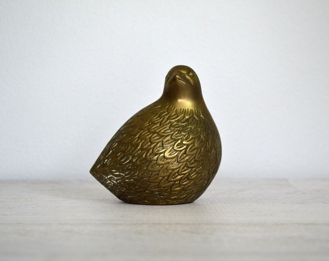 Vintage Brass Figurine, Quail Bird Bookend, Gold Tone Hollywood Regency