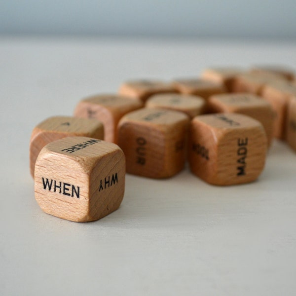 Writer's Block Word Cubes, Vintage Wooden Dice Game, Blogger & Author Inspiration, Wood Dice